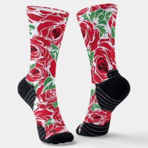 Chaussette Elégant Motif Rose Vintage - Rouge & Vert Floral