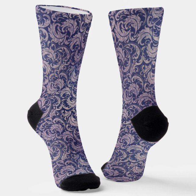 Chaussette Élégant motif Vintage pourpre damassé (Angulaire)