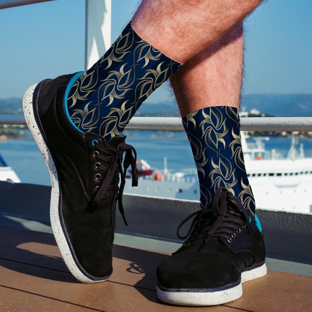 Chaussette Élégant or & Navy rayures de motifs floraux Classy (Créateur téléchargé)