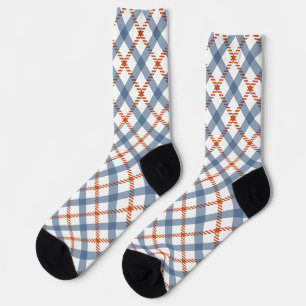 Chaussette Élégant Plaid Automne Simple Bleu & Motif Rouge