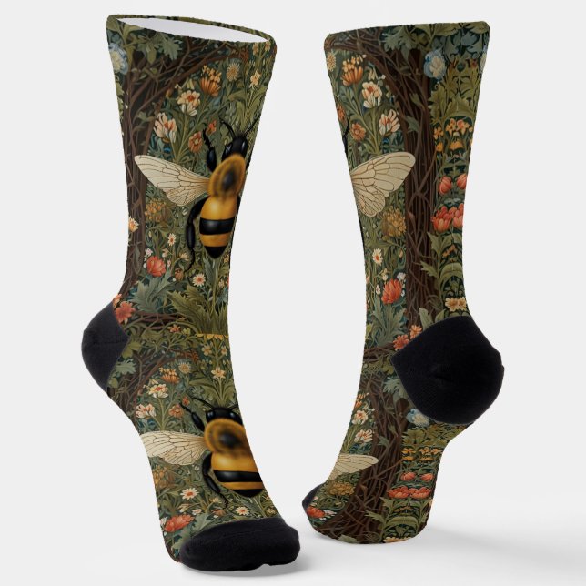 Chaussette Elégant rétro bumblebee boho botanique floral art (Angulaire)