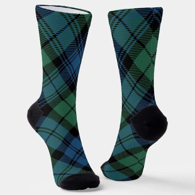 Chaussette Elegant Tartan Campbell Blue Green Rustic Plaid (Angulaire)