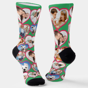 Chaussette Élégant vert Motif de coeur rouge   5 Collage phot
