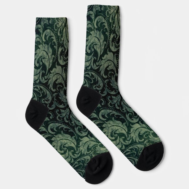 Chaussette Élégant vert vintage damassé motif floral (Droite)