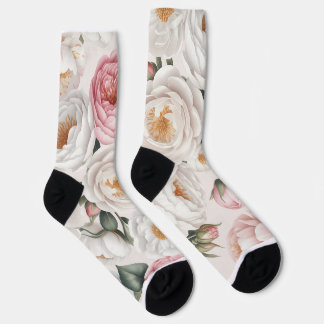 Chaussette Elégante Aquarelle Peony Rose chaussettes florales