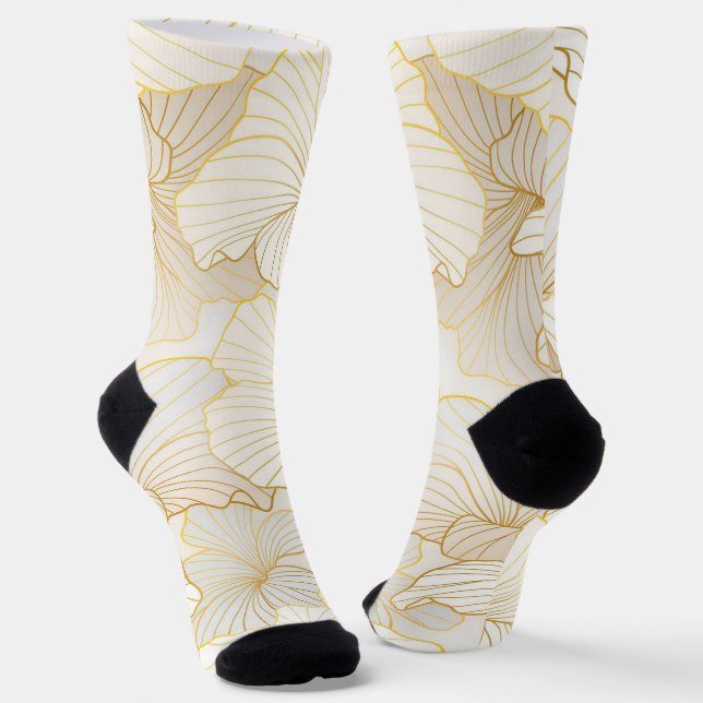 Chaussette Elégante collection moderne or blanc ligne florale (Angulaire)