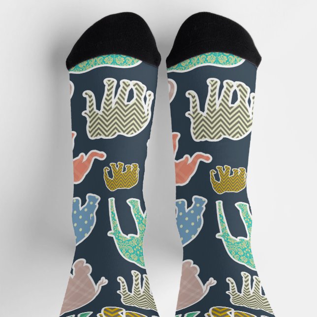 Chaussette Eléphants Colorés, Motif Des Eléphants, Zigzag (Haut)
