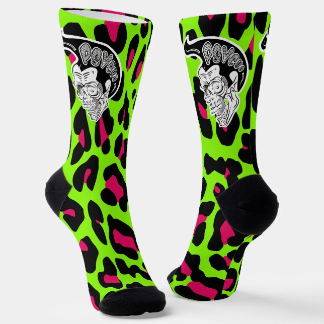 Chaussette Empreinte de léopard de chaux crâne psycho (Angulaire)