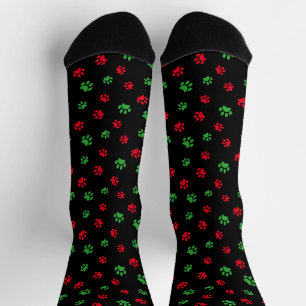Chaussette Empreinte de patte animal de compagnie rouge vert 