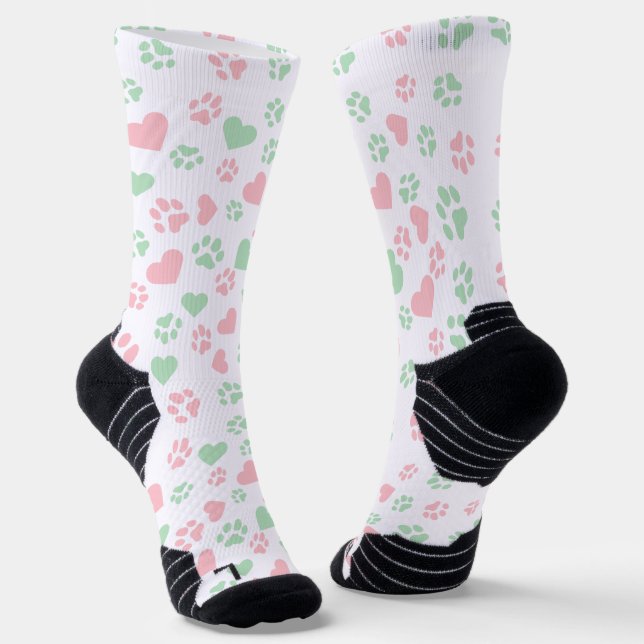 Chaussette Empreinte de patte Chat Blush Pink & Soft Mint Gre (Angulaire)