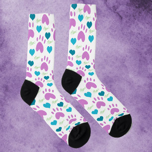 Chaussette Empreinte de patte Chat Coeurs Rose Meow