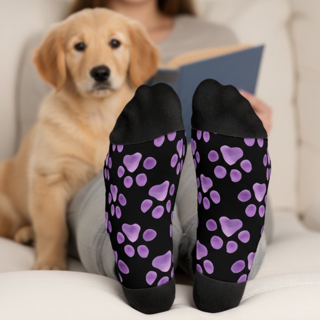 Chaussette Empreinte de patte noir et violet (🐾Black and purple paw print socks 🐾)