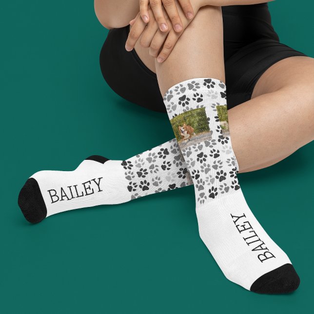 Chaussette Empreintes de pattes Nom personnalisé Animaux de c (Créateur téléchargé)