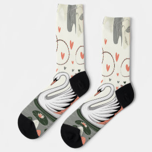 Chaussette Enchanting Swan Love   Romantic Pastel Nature Art