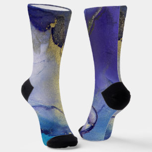 Chaussette Encre d'alcool bleu, Turquoise, violet et or Abstr