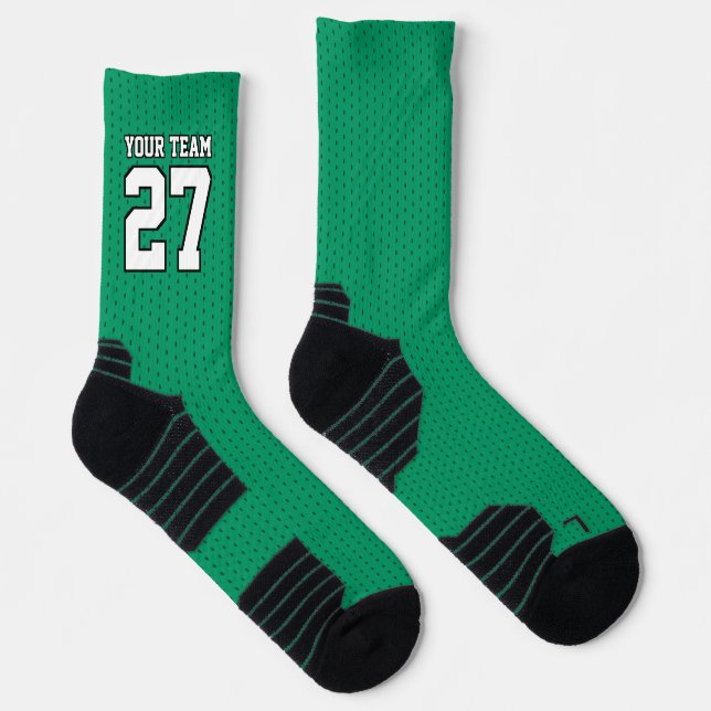 Chaussette Équipe de sport numéro vert blanc pointillé Basket (Droite)
