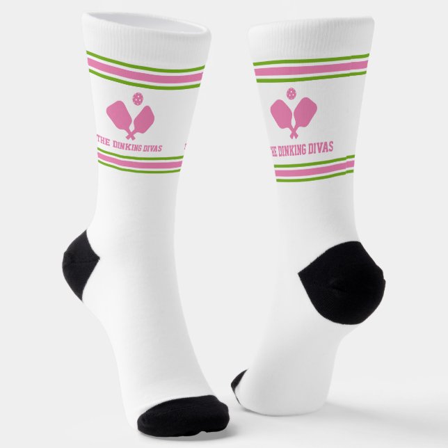 Chaussette Équipe personnalisée Pickleball Pink Green (Angulaire)