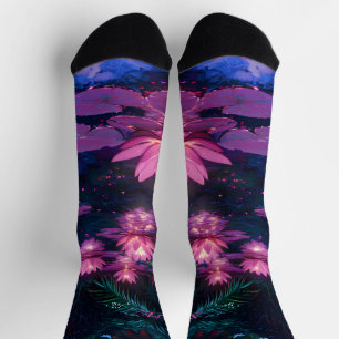 Chaussette Étang de lotus rose de la nature zen de minuit