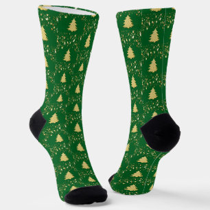 Chaussette Étoiles dorées de Noël Arbres et Vert Adulte Unise