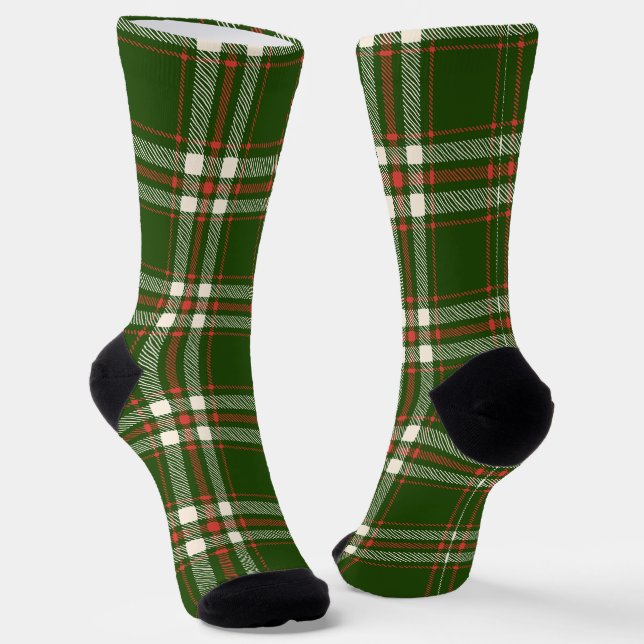 Chaussette Farmhouse vert rouge blanc plaid mignon Noël (Angulaire)