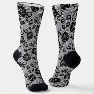 Chaussette Faux Black Rose dentelle Chaussettes Fishnet Desig