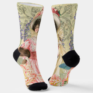 Chaussette Femme victorienne florale rose Régence