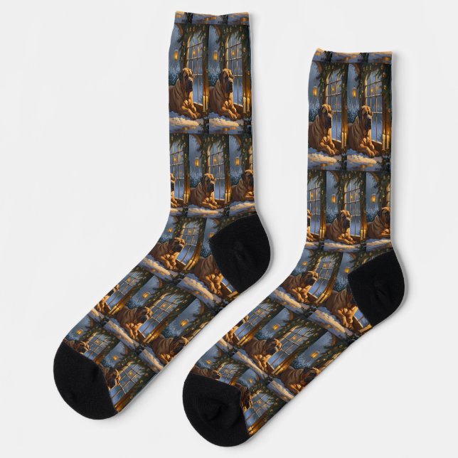 Chaussette Festif Bullmastiff avec les lumières de Noël (Gauche)