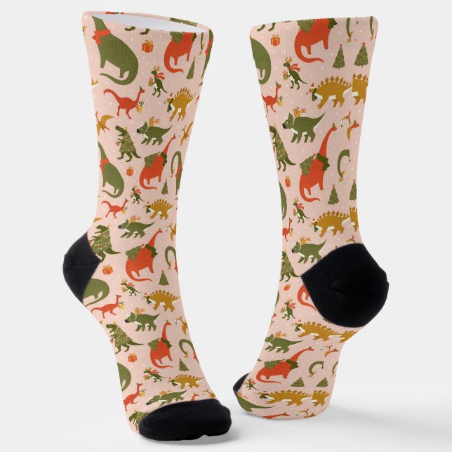 Chaussette Festif Dinosaur sapin de Noël Motif de vacances (Angulaire)