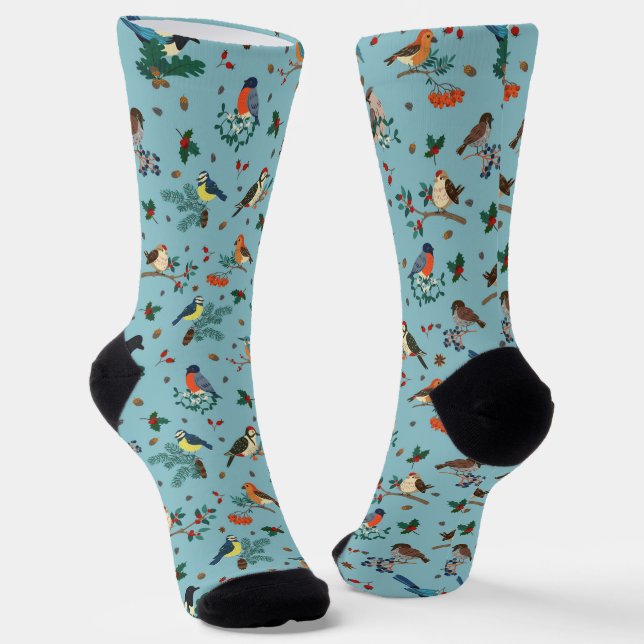 Chaussette Festif Oiseaux d'hiver Motif de Noël (Angulaire)