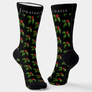 Chaussette Festif personnalisé Holly Berry Black Holiday