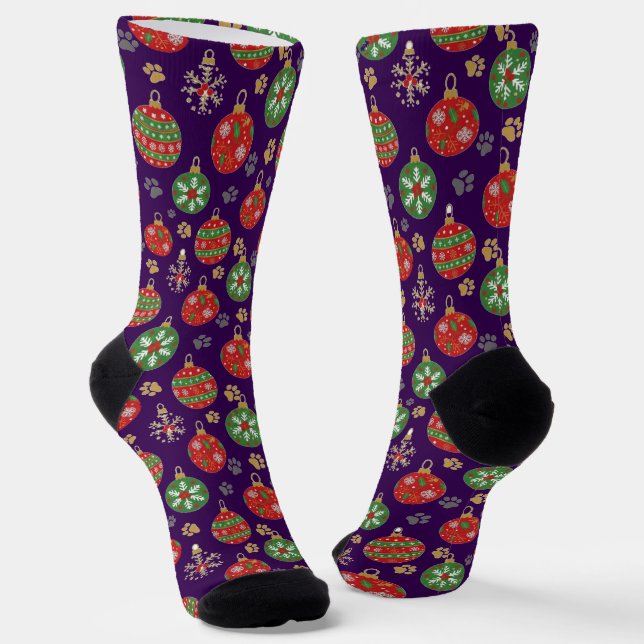Chaussette  Festive Paw Print Christmas Ornament Socks (Angulaire)