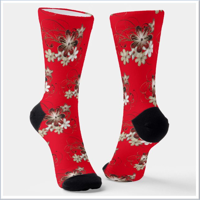 Chaussette Festive Rouge floral (Créateur téléchargé)