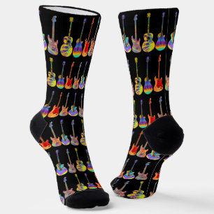 Chaussette Fête des pères motif de guitares colorées