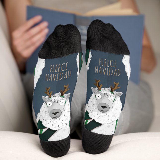 Chaussette Fête drôle “Fleece Navidad” Mouton Bleu Gris  (Fond)
