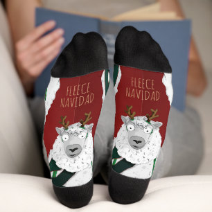 Chaussette Fête drôle “Fleece Navidad” Mouton sur fond rouge 