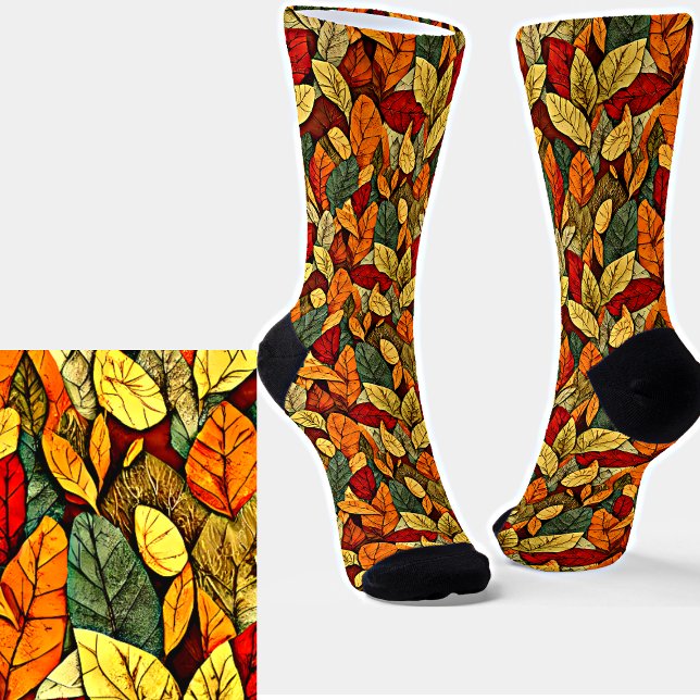 Chaussette Feuilles d'automne Brown et jaunes (Créateur téléchargé)