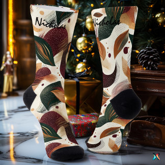 Chaussette Feuilles d'automne en Bourgogne, vert et moutarde