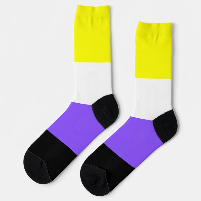 Chaussette Fierté non binaire jaune blanc violet rayé LGBT (Gauche)