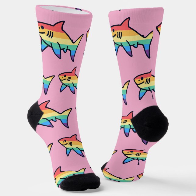 Chaussette Fierté Requin Arc-en-Ciel - LGBTQ+ Nautique Kawaii (Angulaire)