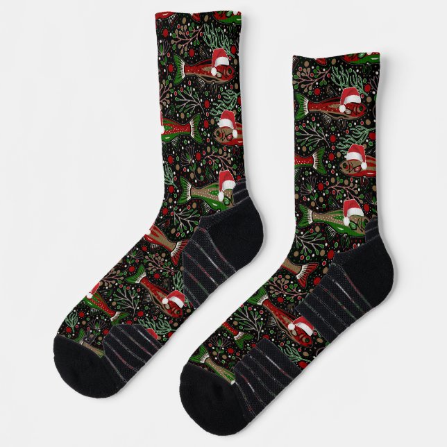 Chaussette Fishing You a Merry Christmas Red Green Trout (Gauche)