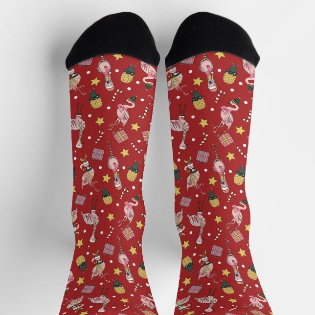 Chaussette Flamant rose de Noël rouge mignon et Motif d'anana (Haut)
