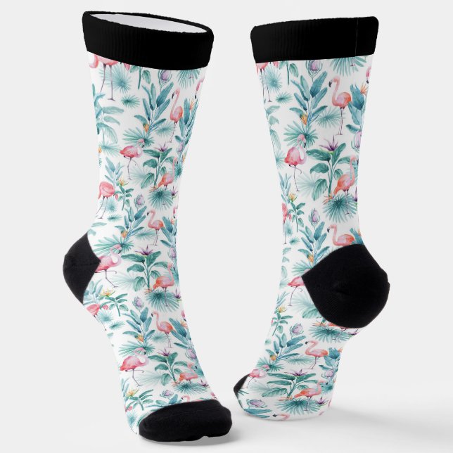 Chaussette Flamants roses et fleurs tropicales motif (Angulaire)