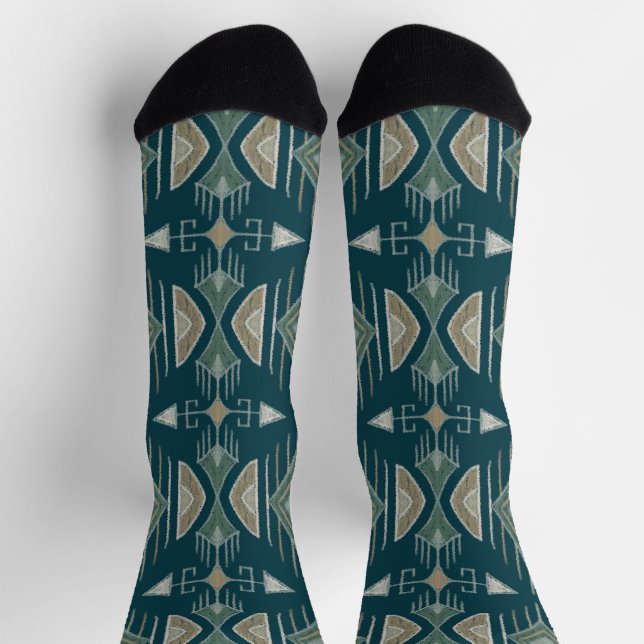 Chaussette Flèches Tribales, Diamants, Turquoise, Olivier, Ta (Haut)