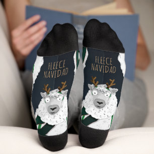 Chaussette « Fleece Navidad » Moutons bleus festifs drôles
