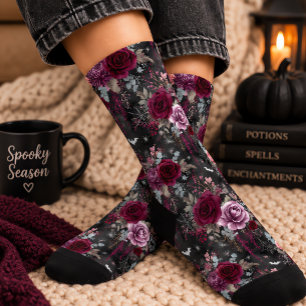 Chaussette Fleur de Bourgogne d'Halloween Chauve-souris