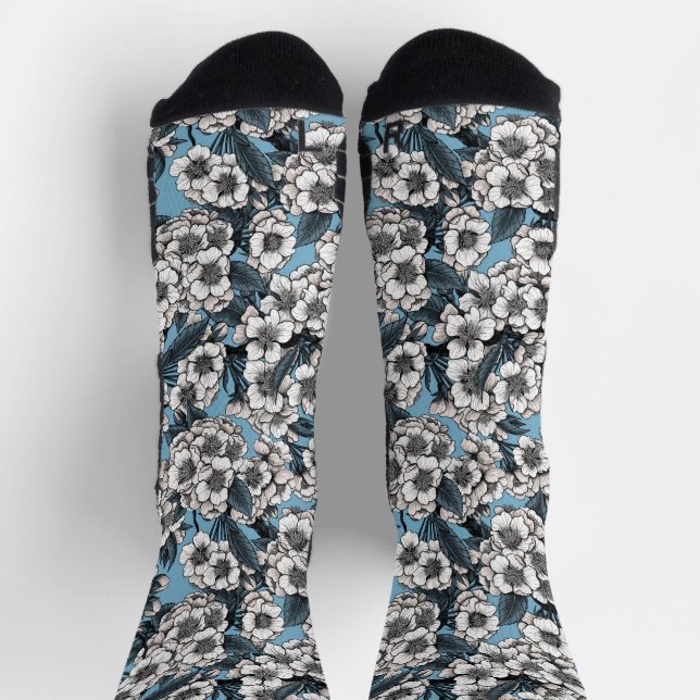 Chaussette Fleur de cerise dans chargeur sans fil blanc et bl (Haut)