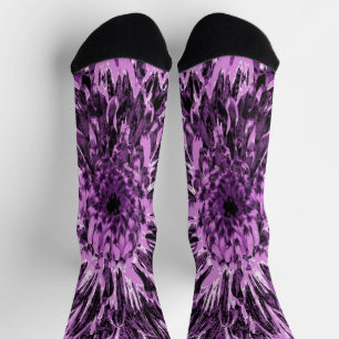 Chaussette Fleur de dahlia noire et rose