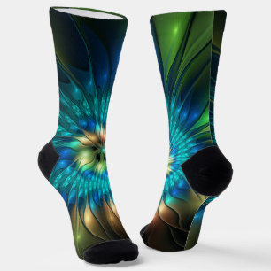 Chaussette Fleur de fantaisie lumineuse, fractale abstraite c