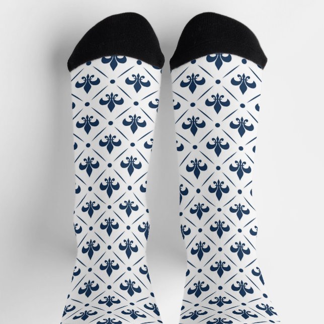 Chaussette Fleur De Lis bleu foncé motif sur arrière - plan b (Haut)
