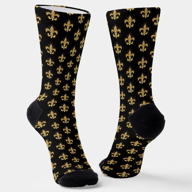 Chaussette Fleur de lis motif noir et or (Angulaire)